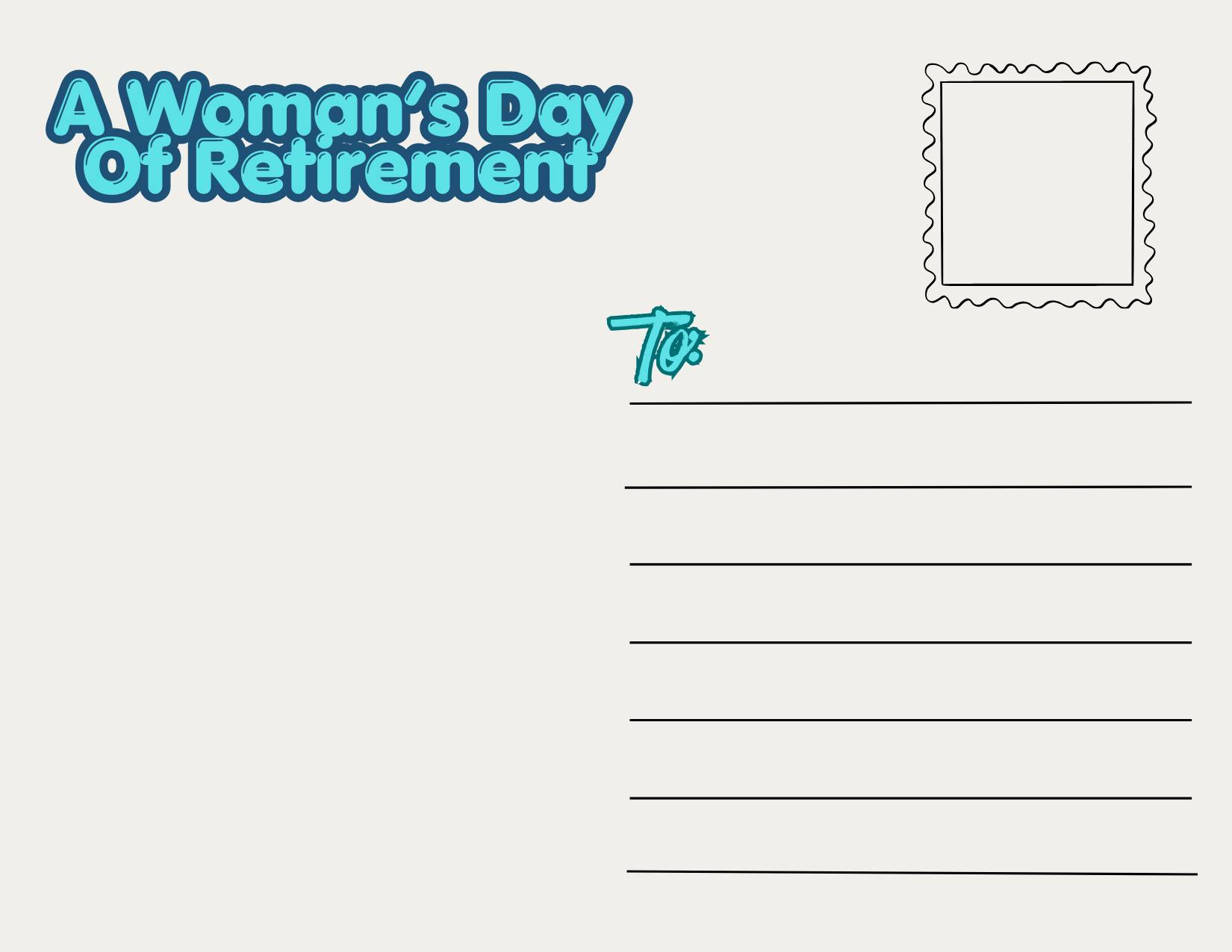 A Woman's Day Of Retirement QR video postcard — mailing side